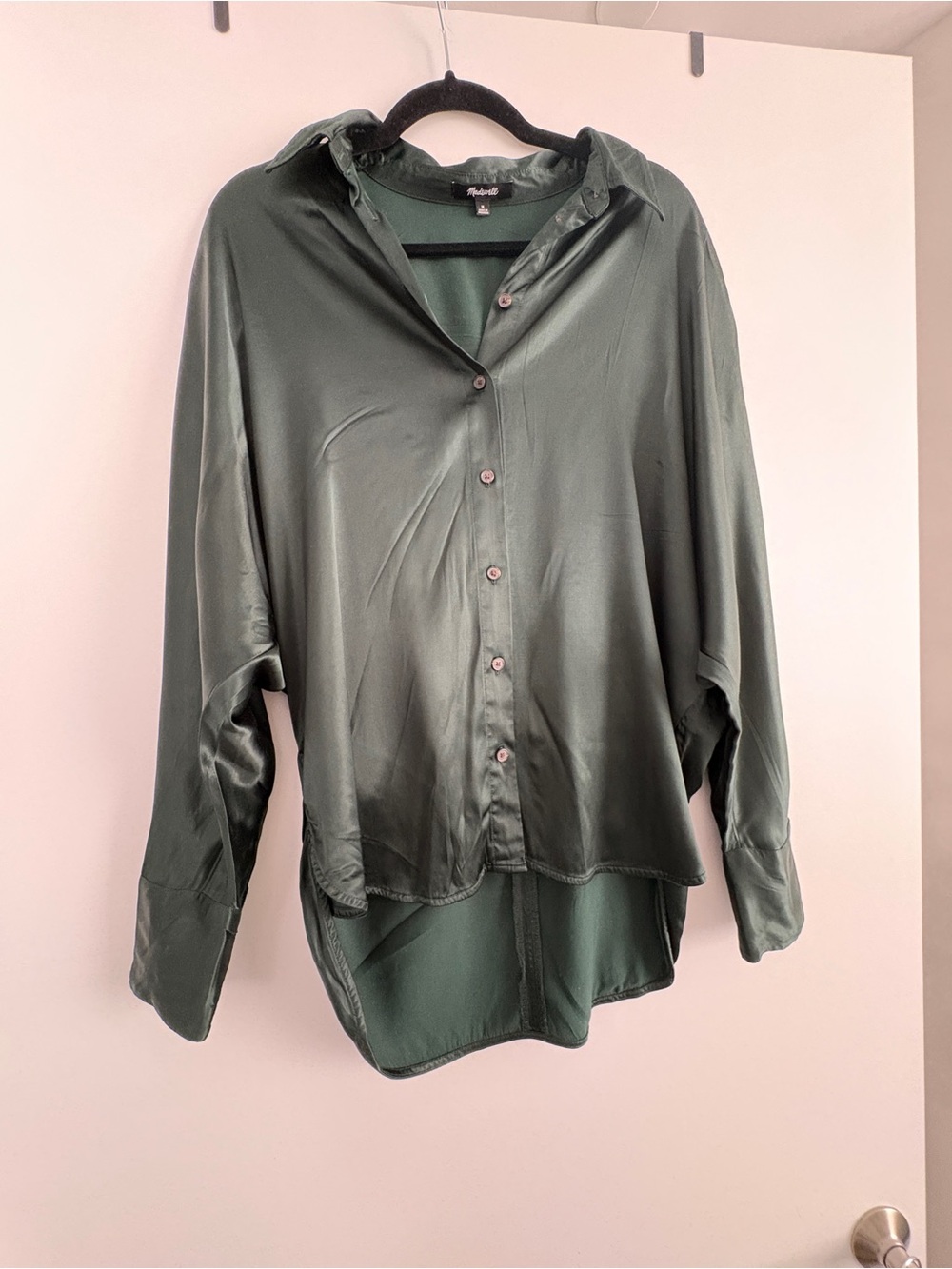 Madewell Silky Dark Green Button-Up Blouse